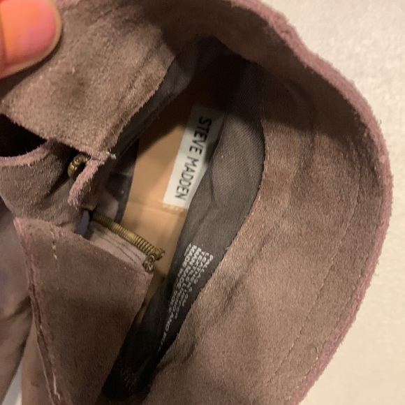 Steve Madden Pallas Suede‎ Leather Fringe Booties 8.5 M beige Boho heels - Picture 8 of 9